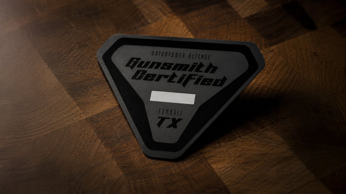 Watchtower Defense Gunsmith Certified badge, Tomball, Texas