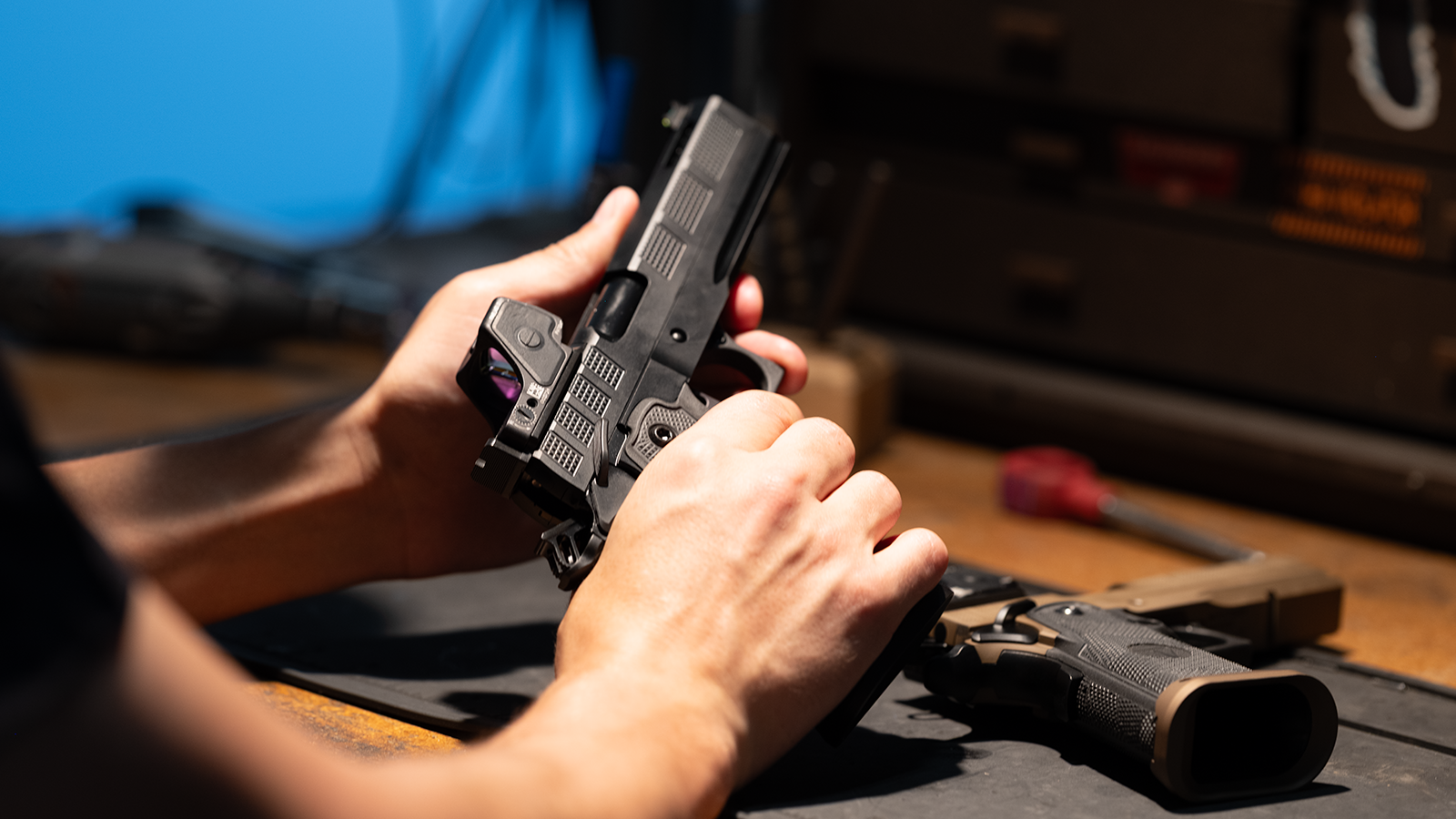 Watchtower Defense Vantage double-stack 1911 in hand